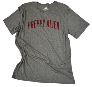 GREY PREPPY ALIEN  TEE with dark red
