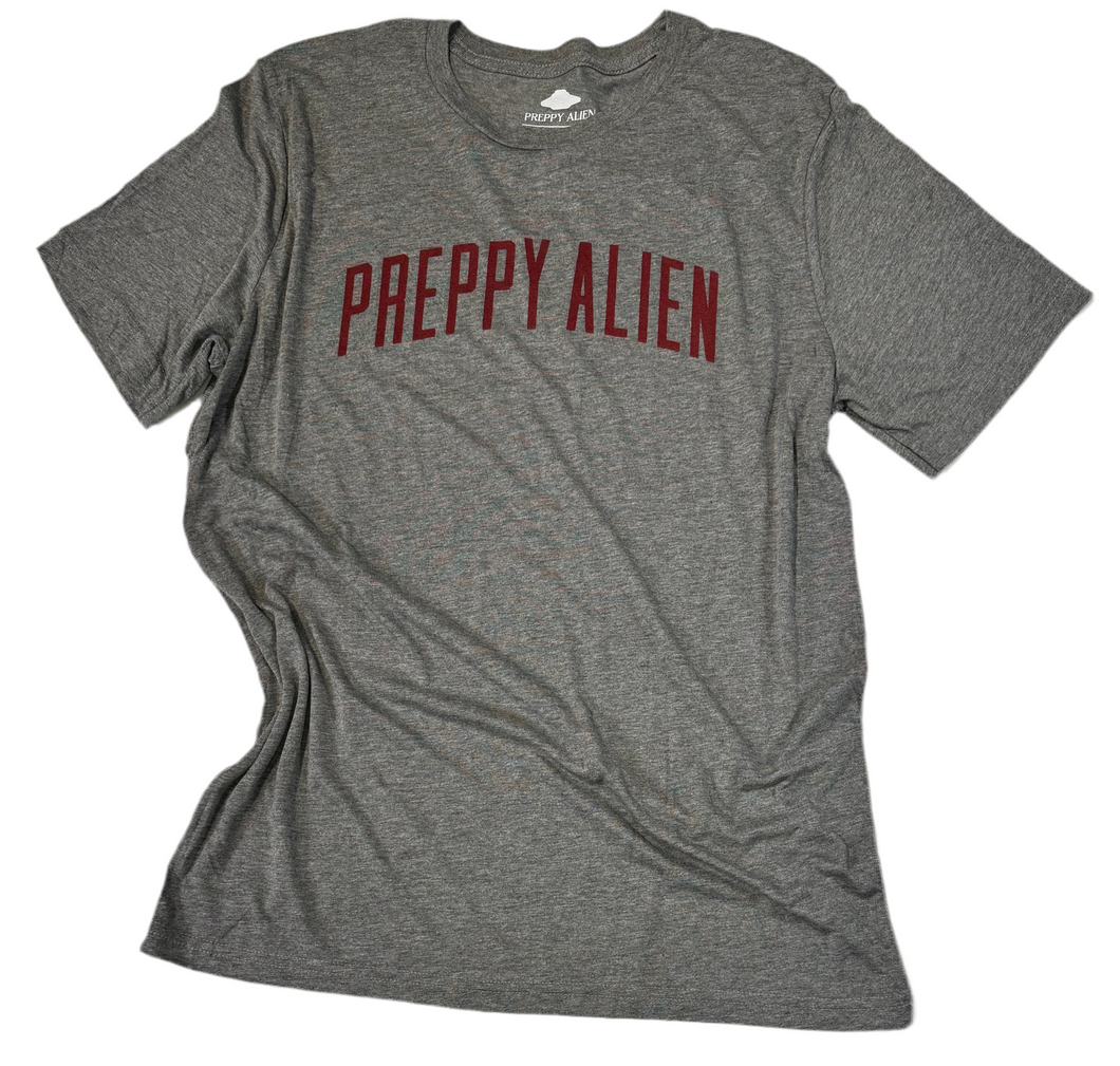GREY PREPPY ALIEN  TEE with dark red